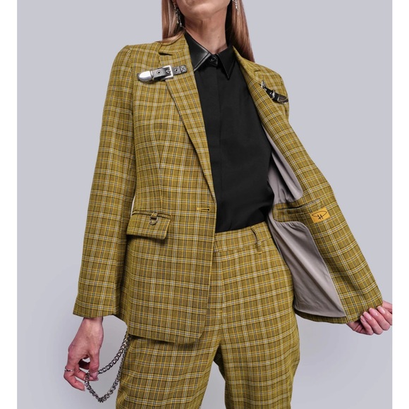 DEBBIE HARRY X WILDFANG BLAZER - SMALL Plaid Women's Jacket with Buckle Accents - Picture 2 of 3